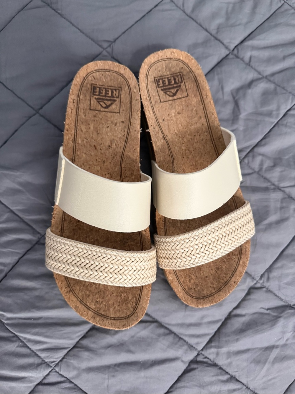 Reef Cream Double-Strap Cork Slide Sandals - Picture 3 of 5